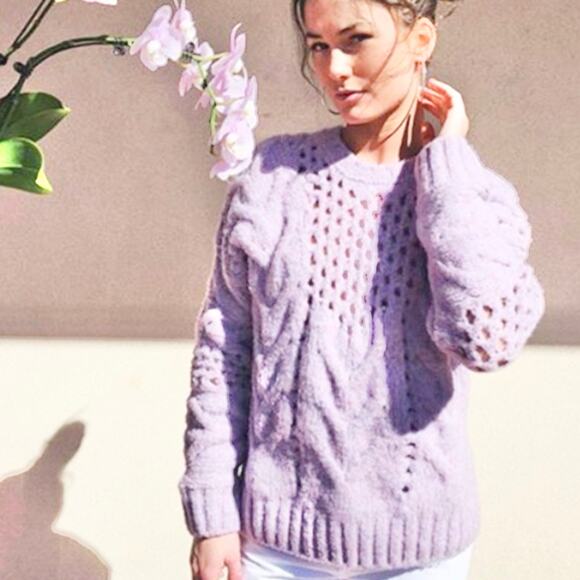 IRO Fordon Oversized Chunky Open Cableknit Lavender Wool Blend Sweater XS - Picture 4 of 11